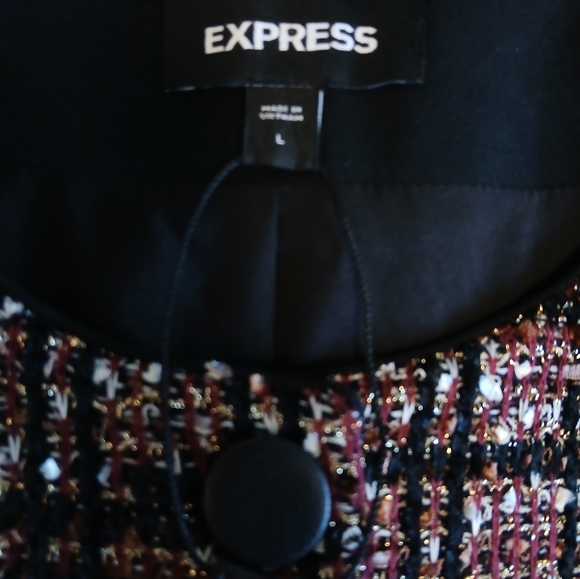 EXPRESS Metallic Plaid Tweed Jacket Blazer - Faux Leather Trim - Black &… - Picture 2 of 10